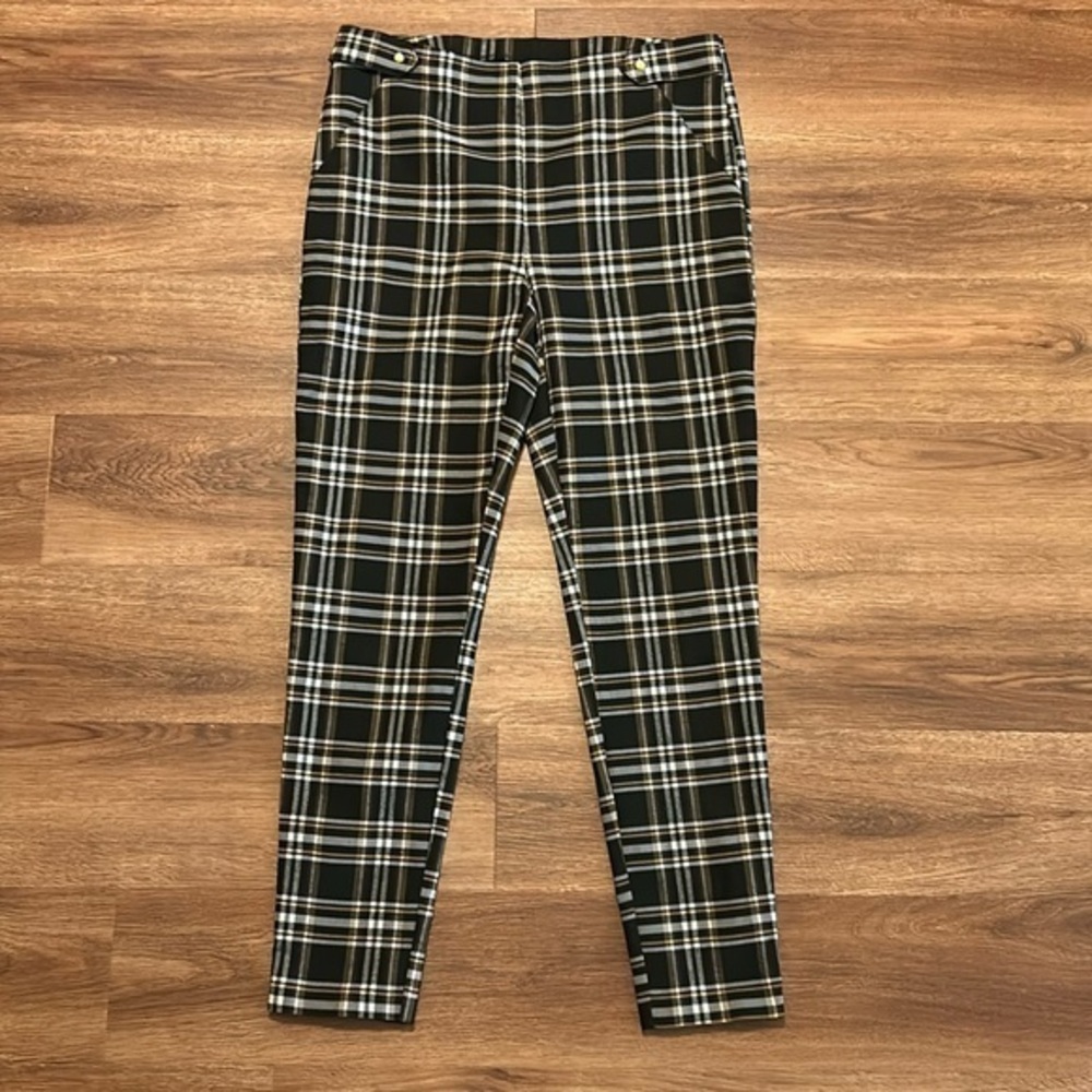 NWOT New York Clothing Co NYCC Black Gold Plaid Pull On Pants 8 Medium